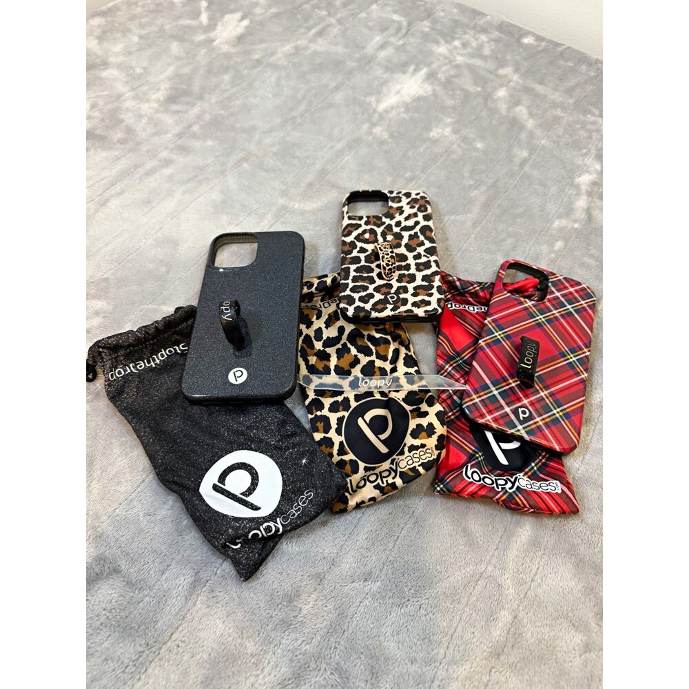 Loopy Grip Sparkly Leopard & Plaid Print Bundle 6.7 iPhone 12, 14, 15 Pro Max